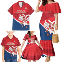 Custom Serbia Football Family Matching Mermaid Dress and Hawaiian Shirt Come On Ealges Coat Of Arms Style