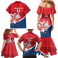 Custom Serbia Football Family Matching Mermaid Dress and Hawaiian Shirt Come On Ealges Coat Of Arms Style
