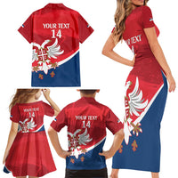 Custom Serbia Football Family Matching Short Sleeve Bodycon Dress and Hawaiian Shirt Come On Ealges Coat Of Arms Style