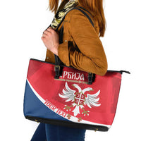 Custom Serbia Football Leather Tote Bag Come On Ealges Coat Of Arms Style