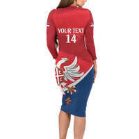 Custom Serbia Football Long Sleeve Bodycon Dress Come On Ealges Coat Of Arms Style