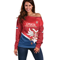Custom Serbia Football Off Shoulder Sweater Come On Ealges Coat Of Arms Style