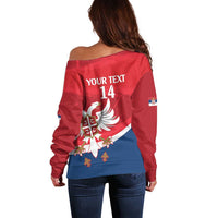 Custom Serbia Football Off Shoulder Sweater Come On Ealges Coat Of Arms Style