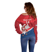 Custom Serbia Football Off Shoulder Sweater Come On Ealges Coat Of Arms Style