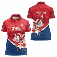 Custom Serbia Football Women Polo Shirt Come On Ealges Coat Of Arms Style