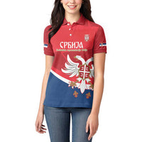 Custom Serbia Football Women Polo Shirt Come On Ealges Coat Of Arms Style