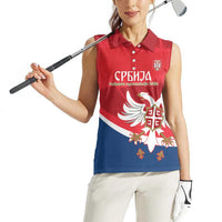 Custom Serbia Football Women Sleeveless Polo Shirt Come On Ealges Coat Of Arms Style