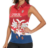 Custom Serbia Football Women Sleeveless Polo Shirt Come On Ealges Coat Of Arms Style