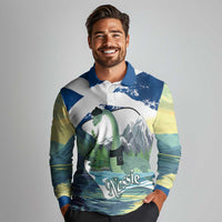 Personalised Nessie Scotland Long Sleeve Polo Shirt Scottish Folklore Loch Ness Monster