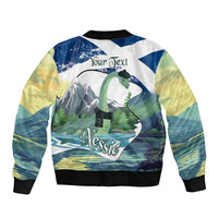 Personalised Nessie Scotland Sleeve Zip Bomber Jacket Scottish Folklore Loch Ness Monster