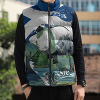 Personalised Nessie Scotland Sleeveless Puffer Jacket Scottish Folklore Loch Ness Monster