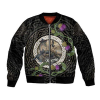 Personalised Loch Ness Monster Scotland Bomber Jacket Nessie Bagpipe Scottish Thistle Celtic Knot