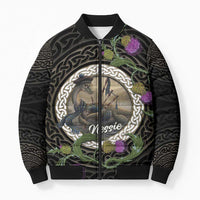 Personalised Loch Ness Monster Scotland Bomber Puffer Jacket Nessie Bagpipe Scottish Thistle Celtic Knot