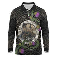 Personalised Loch Ness Monster Scotland Long Sleeve Polo Shirt Nessie Bagpipe Scottish Thistle Celtic Knot