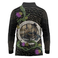Personalised Loch Ness Monster Scotland Long Sleeve Polo Shirt Nessie Bagpipe Scottish Thistle Celtic Knot