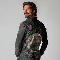 Personalised Loch Ness Monster Scotland Long Sleeve Polo Shirt Nessie Bagpipe Scottish Thistle Celtic Knot