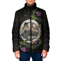 Personalised Loch Ness Monster Scotland Padded Jacket Nessie Bagpipe Scottish Thistle Celtic Knot