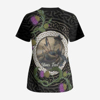 Personalised Loch Ness Monster Scotland Scrub Top Nessie Bagpipe Scottish Thistle Celtic Knot