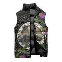 Personalised Loch Ness Monster Scotland Sleeveless Puffer Jacket Nessie Bagpipe Scottish Thistle Celtic Knot
