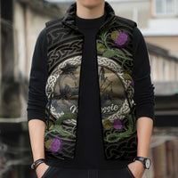 Personalised Loch Ness Monster Scotland Sleeveless Puffer Jacket Nessie Bagpipe Scottish Thistle Celtic Knot