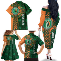 Custom Ireland Cricket Family Matching Off The Shoulder Long Sleeve Dress and Hawaiian Shirt 2024 Celtic Shamrock Go Champions - Wonder Print Shop