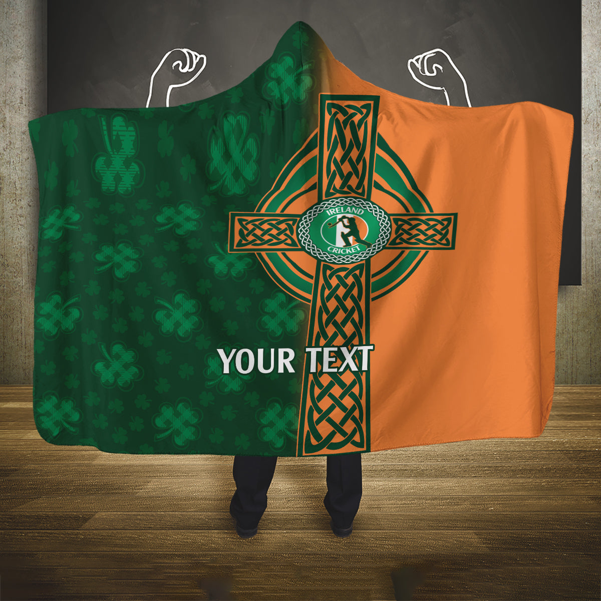 Custom Ireland Cricket Hooded Blanket 2024 Celtic Shamrock Go Champions