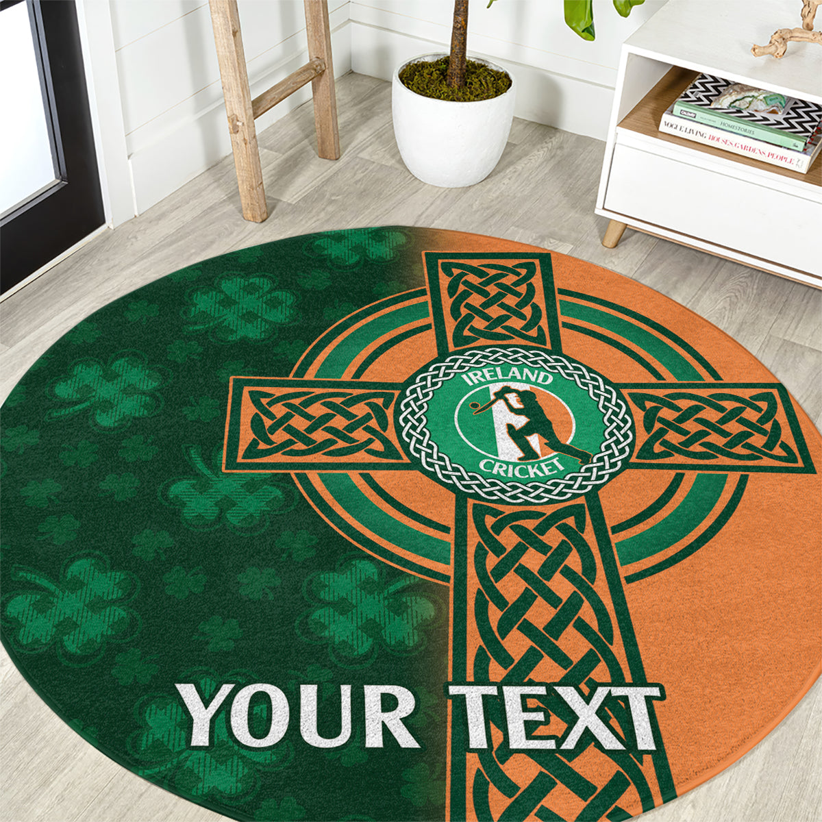 Custom Ireland Cricket Round Carpet 2024 Celtic Shamrock Go Champions