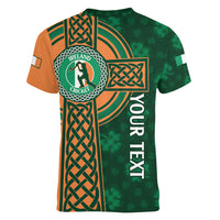 Custom Ireland Cricket Women V-Neck T-Shirt 2024 Celtic Shamrock Go Champions - Wonder Print Shop