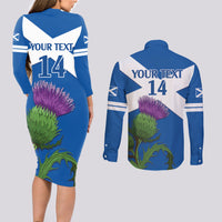 Custom Scotland Cricket Couples Matching Long Sleeve Bodycon Dress and Long Sleeve Button Shirt 2024 Scottish Thistle Flag Style - Wonder Print Shop
