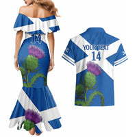 Custom Scotland Cricket Couples Matching Mermaid Dress and Hawaiian Shirt 2024 Scottish Thistle Flag Style - Wonder Print Shop