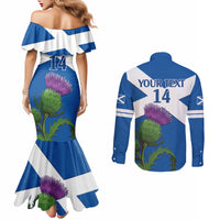 Custom Scotland Cricket Couples Matching Mermaid Dress and Long Sleeve Button Shirt 2024 Scottish Thistle Flag Style