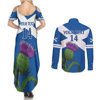 Custom Scotland Cricket Couples Matching Summer Maxi Dress and Long Sleeve Button Shirt 2024 Scottish Thistle Flag Style - Wonder Print Shop