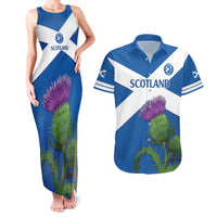 Custom Scotland Cricket Couples Matching Tank Maxi Dress and Hawaiian Shirt 2024 Scottish Thistle Flag Style - Wonder Print Shop