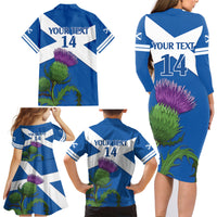 Custom Scotland Cricket Family Matching Long Sleeve Bodycon Dress and Hawaiian Shirt 2024 Scottish Thistle Flag Style - Wonder Print Shop