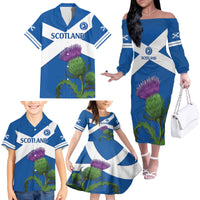 Custom Scotland Cricket Family Matching Off The Shoulder Long Sleeve Dress and Hawaiian Shirt 2024 Scottish Thistle Flag Style - Wonder Print Shop