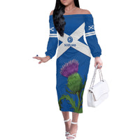 Custom Scotland Cricket Family Matching Off The Shoulder Long Sleeve Dress and Hawaiian Shirt 2024 Scottish Thistle Flag Style - Wonder Print Shop