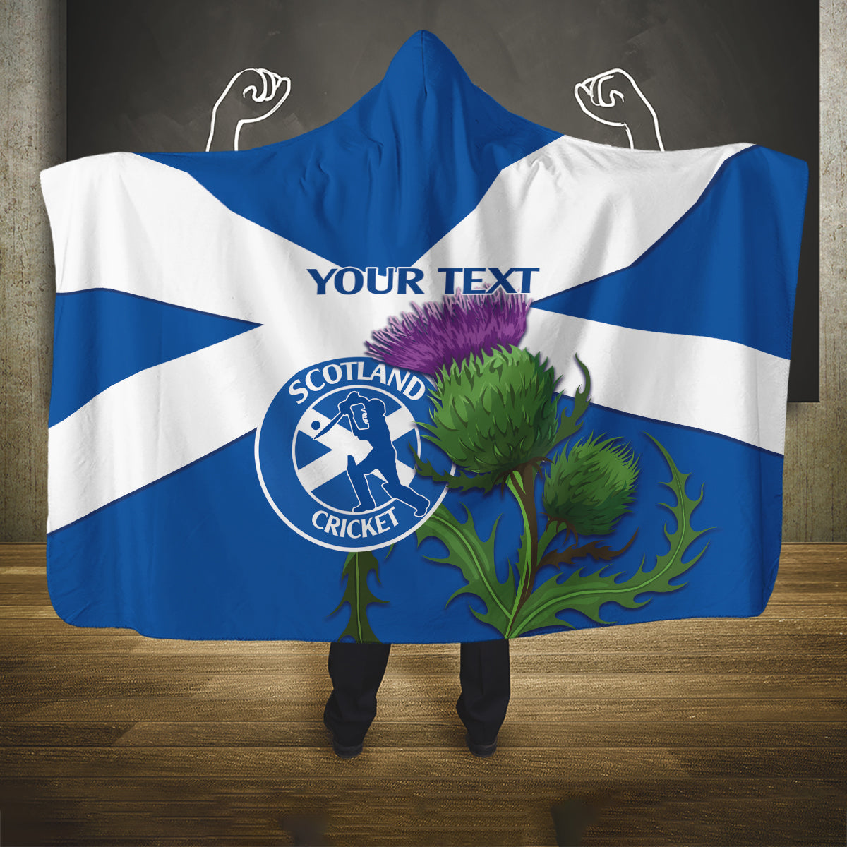 Custom Scotland Cricket Hooded Blanket 2024 Scottish Thistle Flag Style