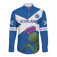 Custom Scotland Cricket Long Sleeve Button Shirt 2024 Scottish Thistle Flag Style - Wonder Print Shop