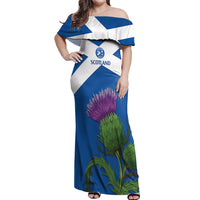 Custom Scotland Cricket Off Shoulder Maxi Dress 2024 Scottish Thistle Flag Style - Wonder Print Shop