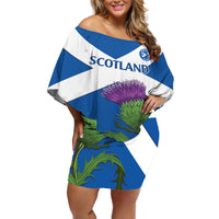 Custom Scotland Cricket Off Shoulder Short Dress 2024 Scottish Thistle Flag Style - Wonder Print Shop