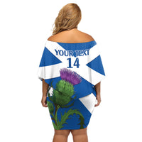 Custom Scotland Cricket Off Shoulder Short Dress 2024 Scottish Thistle Flag Style - Wonder Print Shop