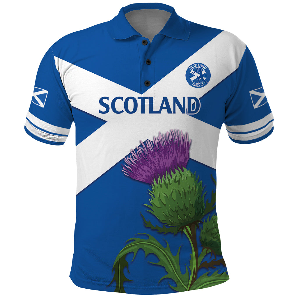 Custom Scotland Cricket Polo Shirt 2024 Scottish Thistle Flag Style