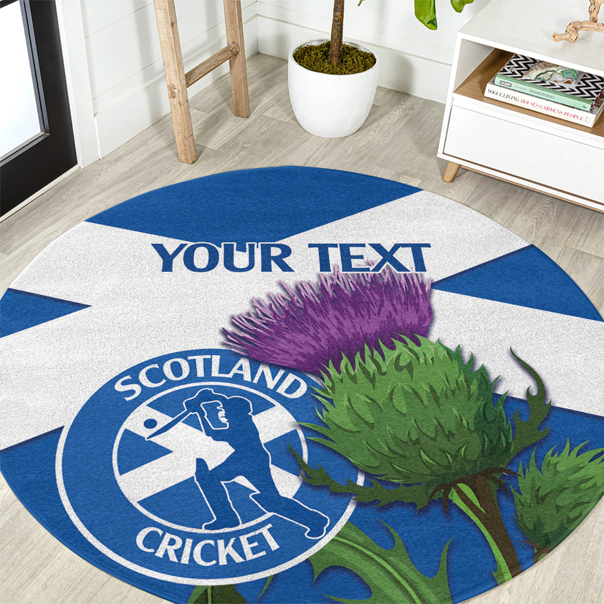 Custom Scotland Cricket Round Carpet 2024 Scottish Thistle Flag Style