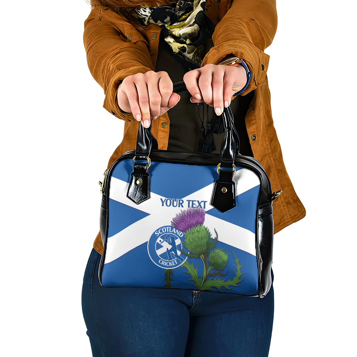 Custom Scotland Cricket Shoulder Handbag 2024 Scottish Thistle Flag Style