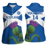 Custom Scotland Cricket Women Sleeveless Polo Shirt 2024 Scottish Thistle Flag Style - Wonder Print Shop