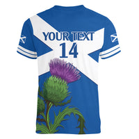 Custom Scotland Cricket Women V-Neck T-Shirt 2024 Scottish Thistle Flag Style - Wonder Print Shop
