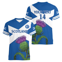 Custom Scotland Cricket Women V-Neck T-Shirt 2024 Scottish Thistle Flag Style - Wonder Print Shop