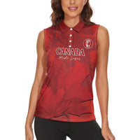 Custom Canada Cricket Women Sleeveless Polo Shirt 2024 Maple Leaf Go Champions - Wonder Print Shop