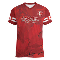 Custom Canada Cricket Women V-Neck T-Shirt 2024 Maple Leaf Go Champions - Wonder Print Shop