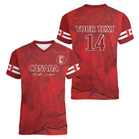 Custom Canada Cricket Women V-Neck T-Shirt 2024 Maple Leaf Go Champions - Wonder Print Shop